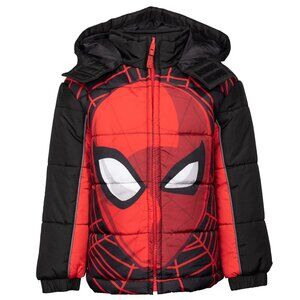 NWT Marvel Spider-Man Toddler Boys Zip Up Puffer Jacket Red/Black 4T